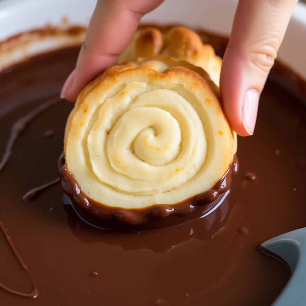 Allow the cookies to cool completely before dipping them into the chocolate ganache. After dipping, place the cookies flat on parchment paper to set.