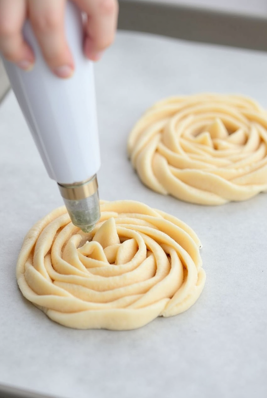 Place the dough into a pastry bag fitted