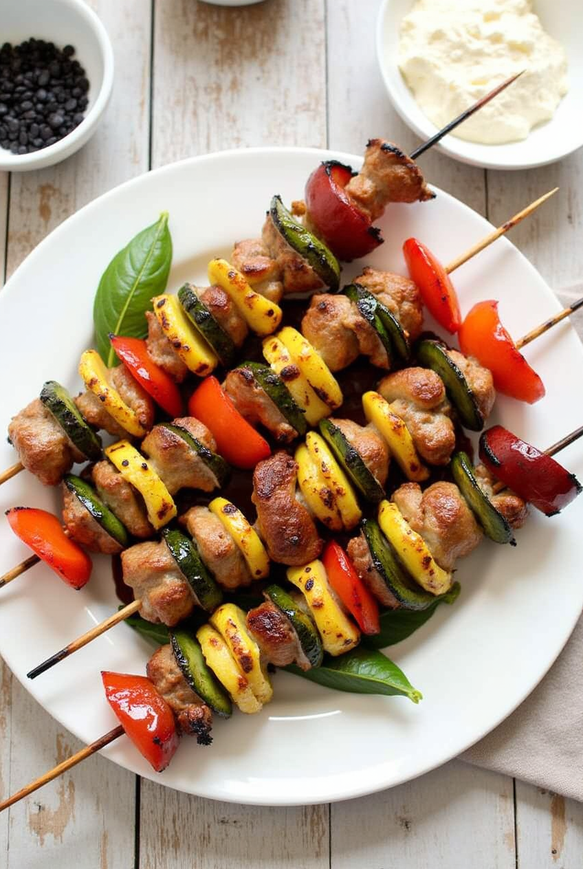 Wild Rabbit BBQ Skewers with Vegetables