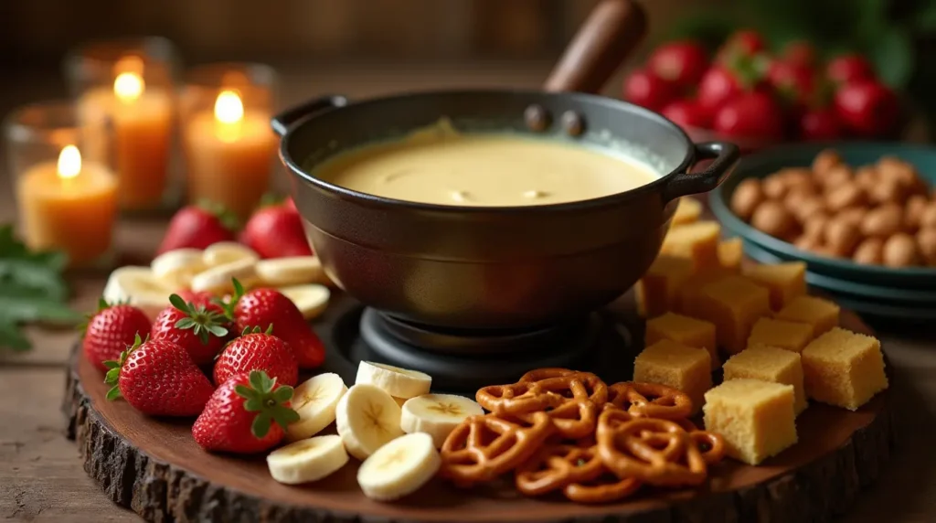 Delicious Cheesecake Fondue with Fresh Fruits and Treats