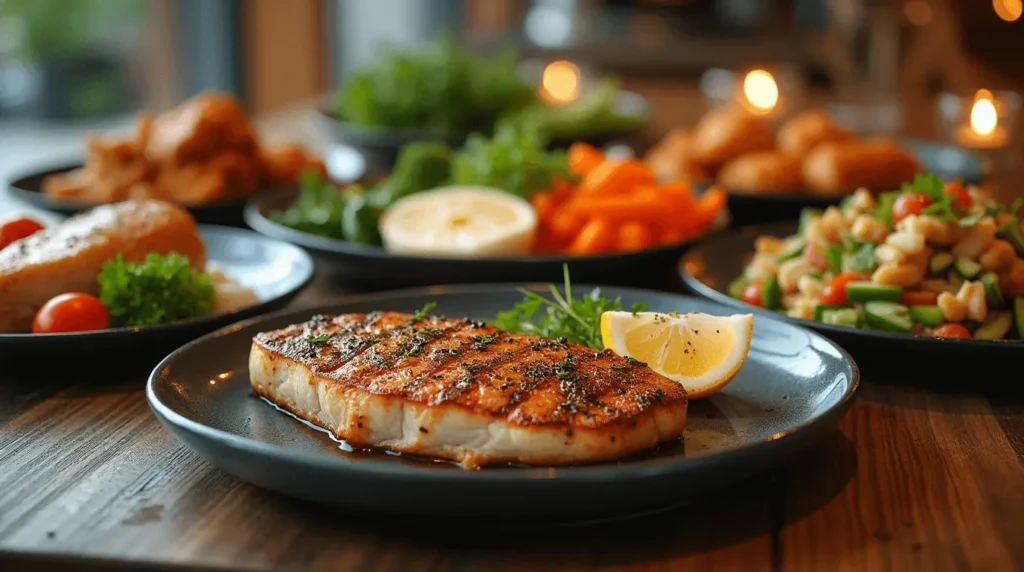 A delicious plate featuring sharks fish and chicken breast, highlighting a balanced, protein-rich meal.