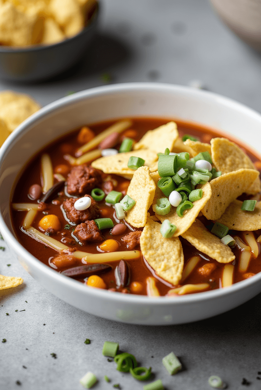 Different variations of Taco Soup Fritos with protein options like ground turkey, lentils, and toppings like avocado and cheese.