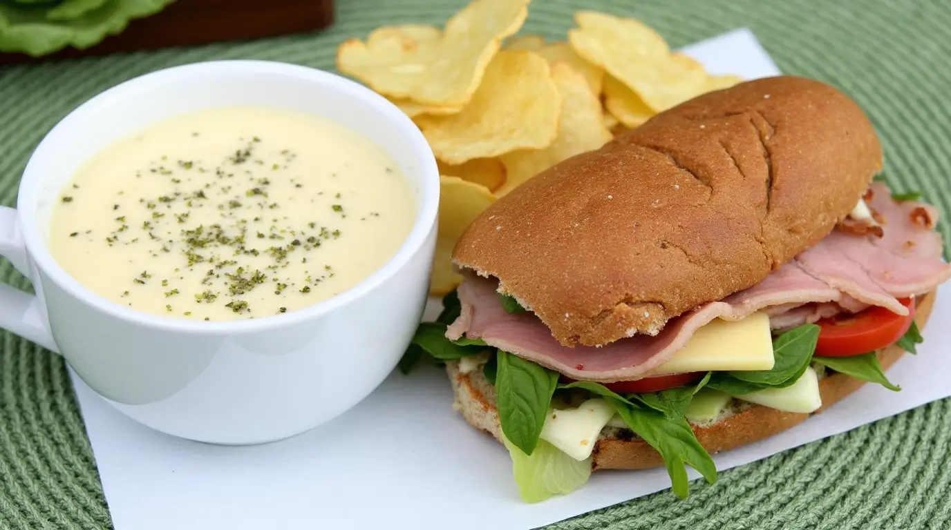 A delicious sandwich served alongside a best sandwich for potato soup, perfect for a comforting meal.